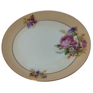 Antique PM Bavaria Dessert Plate Pink Roses and Floral Design Gold Trim SEE‎